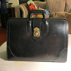 Queen Top Grain Cowhide black vintage medical bag with gold colour hardware